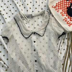 Forever 21 white polka dot collar top